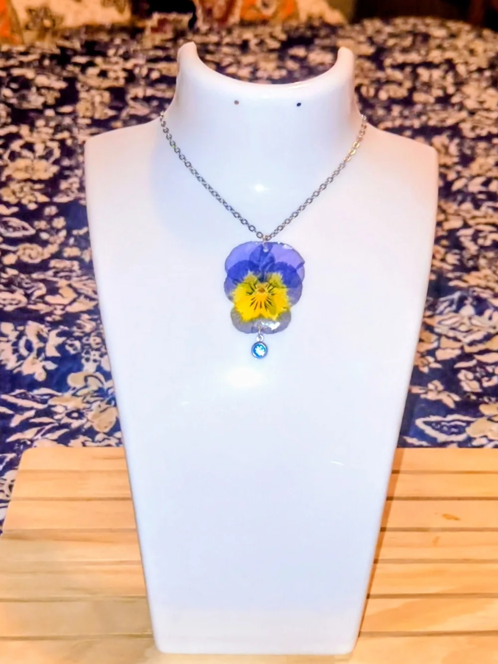 Blue and Yellow Pansy Pendant Necklace